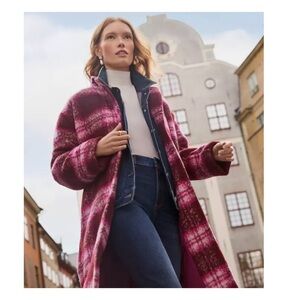 LOFT magenta Boucle modern plaid Coat